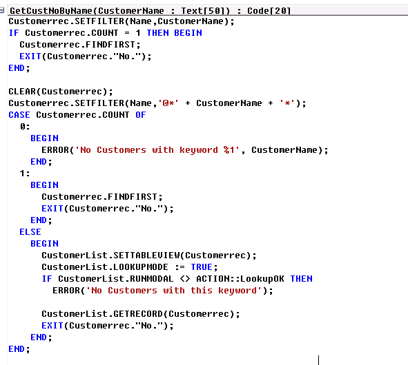 GetCustNoByName function code